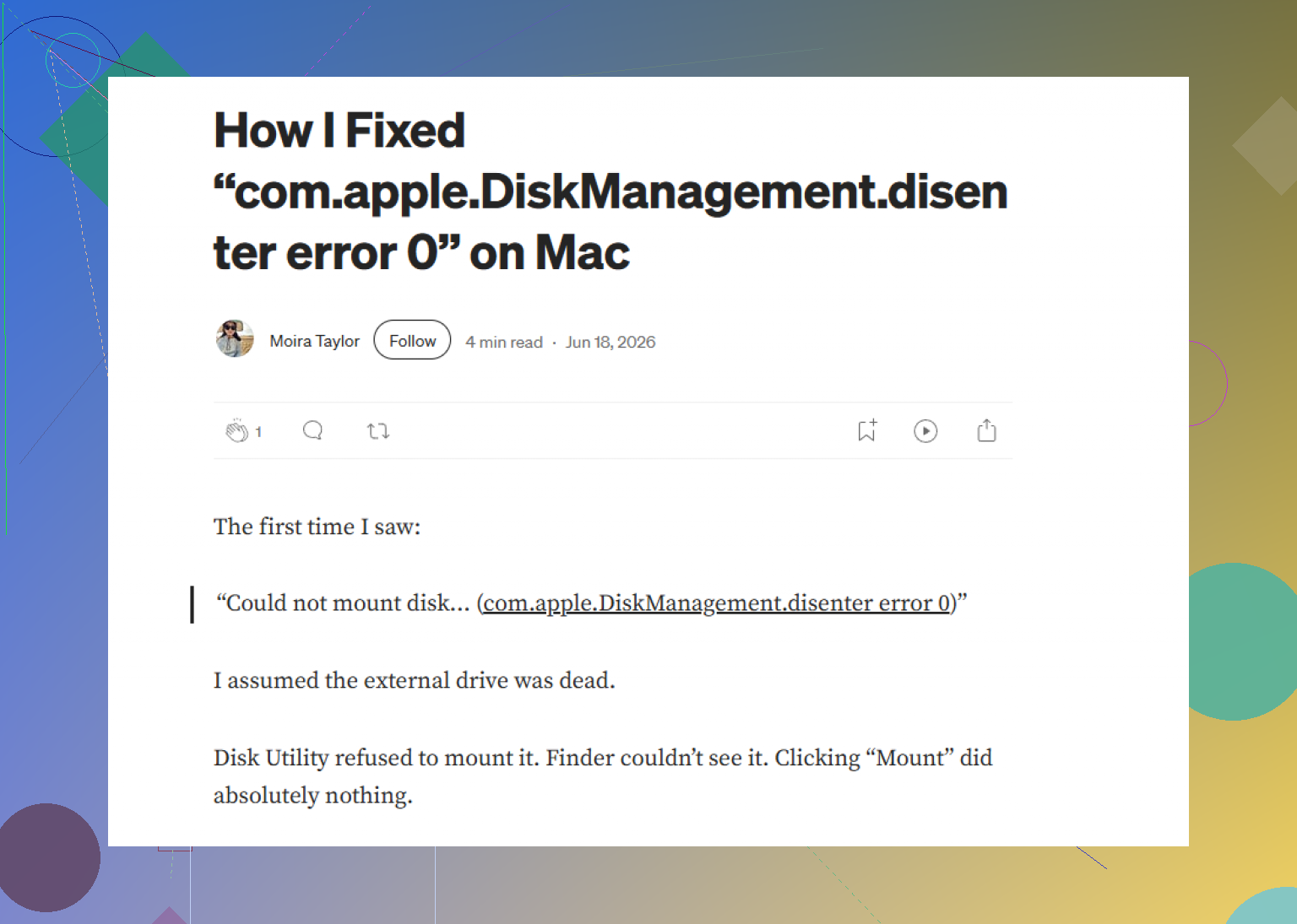 Could Not Mount Com.apple.diskmanagement.disenter Error After Update