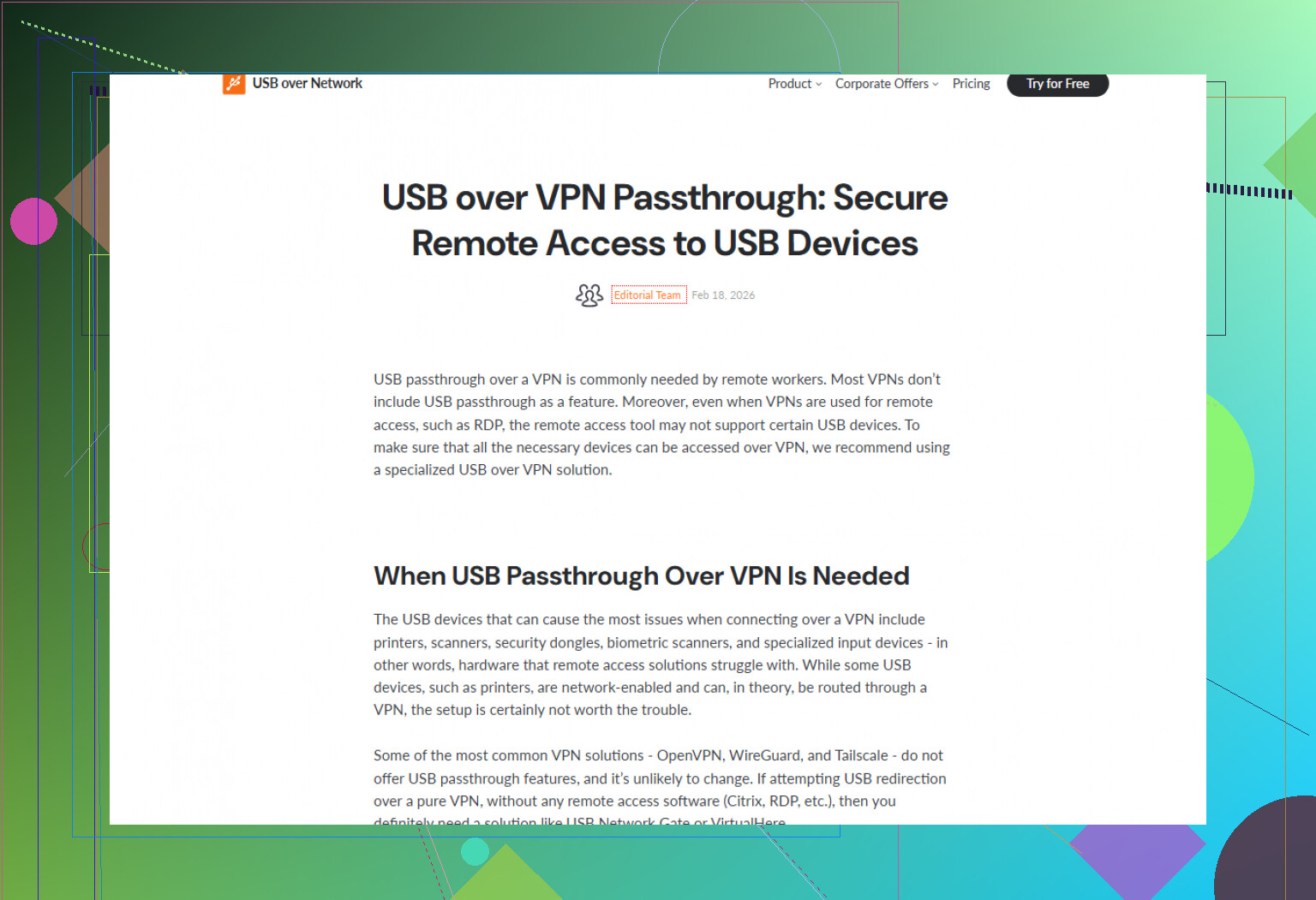 Can I reliably use a USB device over a VPN connection?