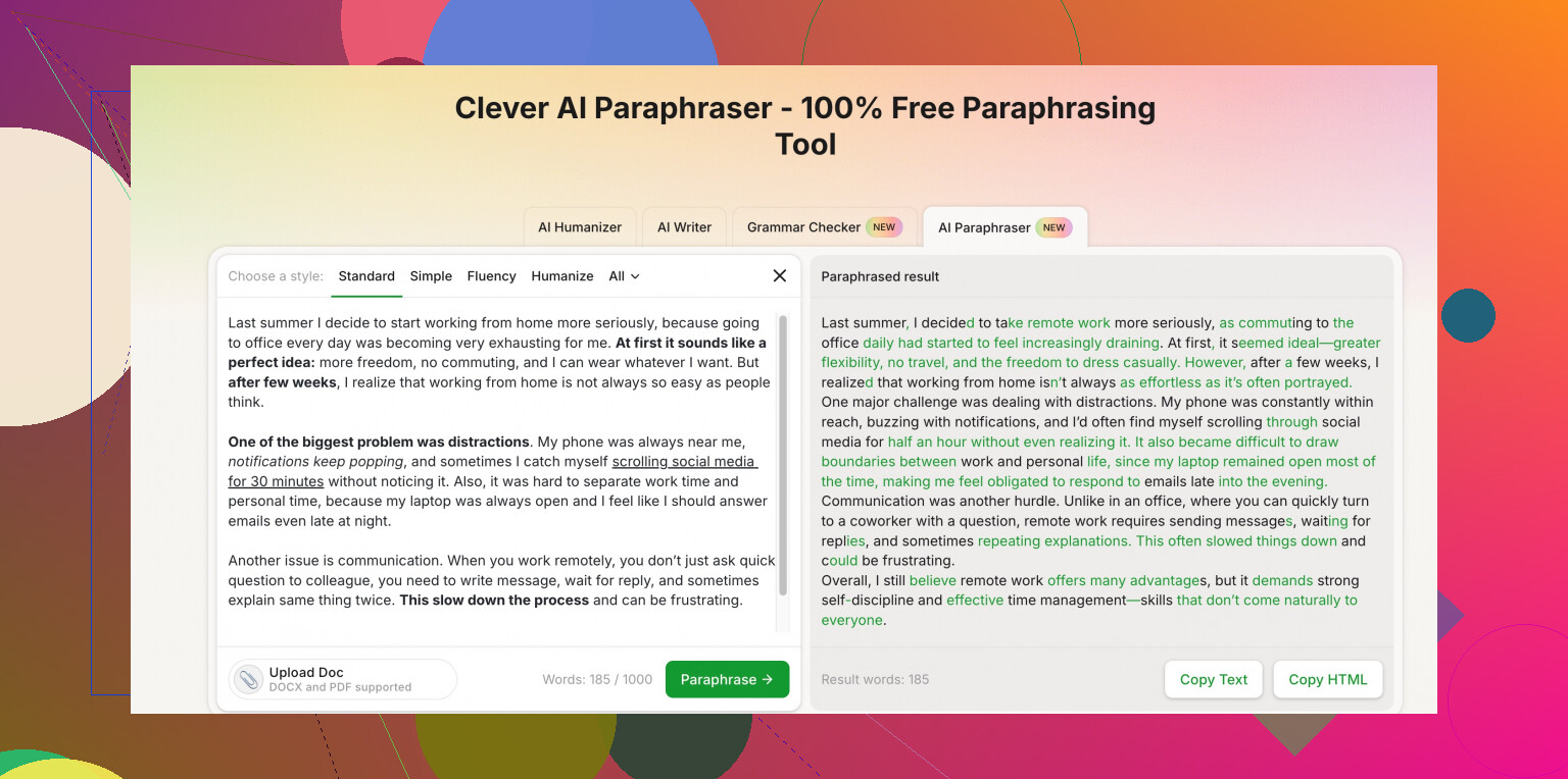 Any good free AI paraphrasing tool suggestions?