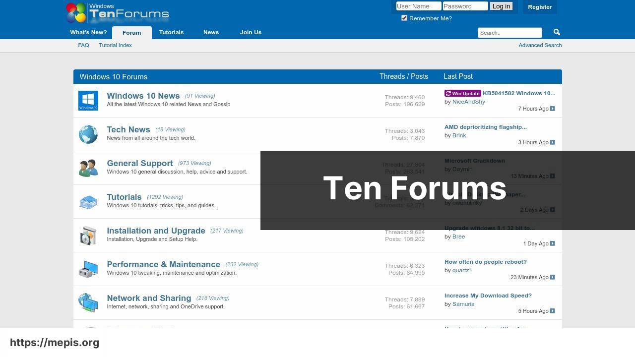 https://www.tenforums.com screenshot